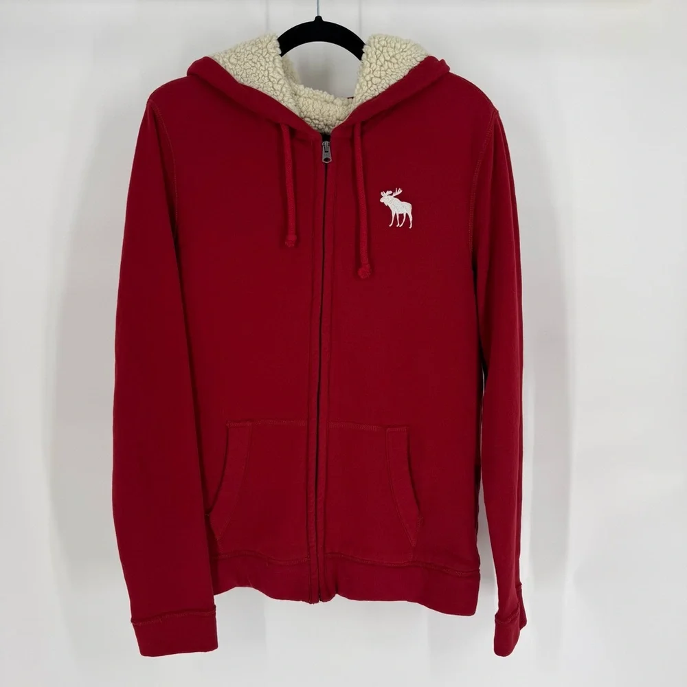 Abercrombie Y2K Sherpa Lined Zip Hoodie Faux Fur Hooded Sweatshirt M Preppy Bold